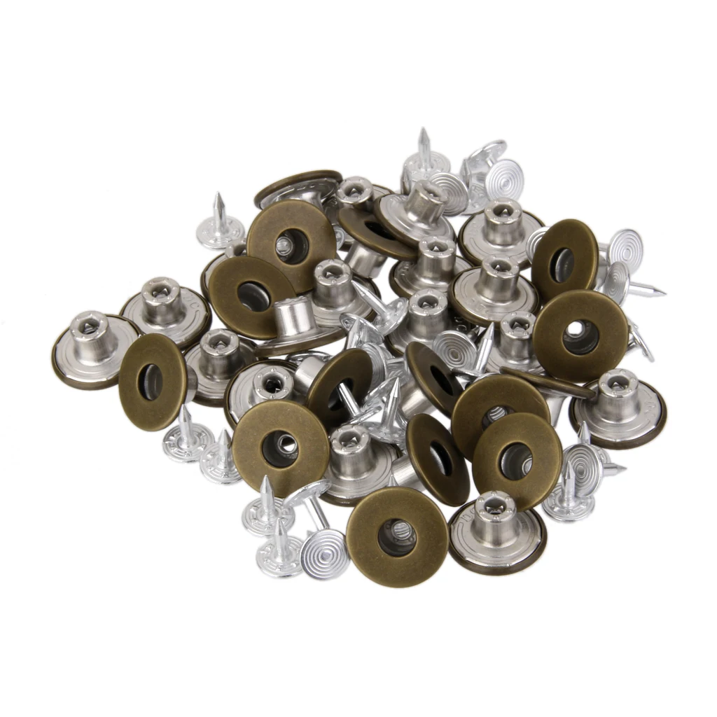 50set Denim Jeans Waist Buttons w Stud Hammer On Trousers Repair Bronze 15mm