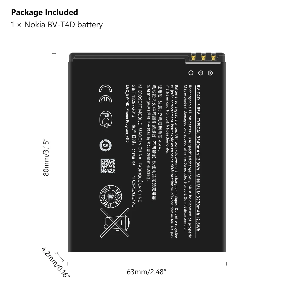 3,85 V 3340mAh BVT4D BV-T4D литиевая батарея, аккумуляторы для мобильных телефонов, замена для microsoft Nokia Lumia 950 XL 940 XL RM-1118