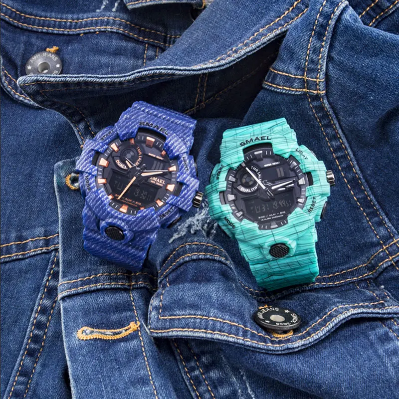 SMAEL Watch For Men Clcok White Digital Watches Dual Time Wristwatches 8001 LED Watch Men Waterproof Mens Watches Army Clock