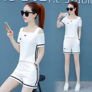 

2020 pattern print 2 piece set tracksuit women square collar top and short pants casual outfit sweat suits two piece sweatshirt