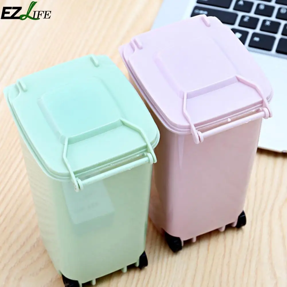 

Portable Creative Mini Wheelie Trash Can Storage Bin Desktop Organizer Pen/Pencil Cup Storage Box Flip Small Cute Trash Storage
