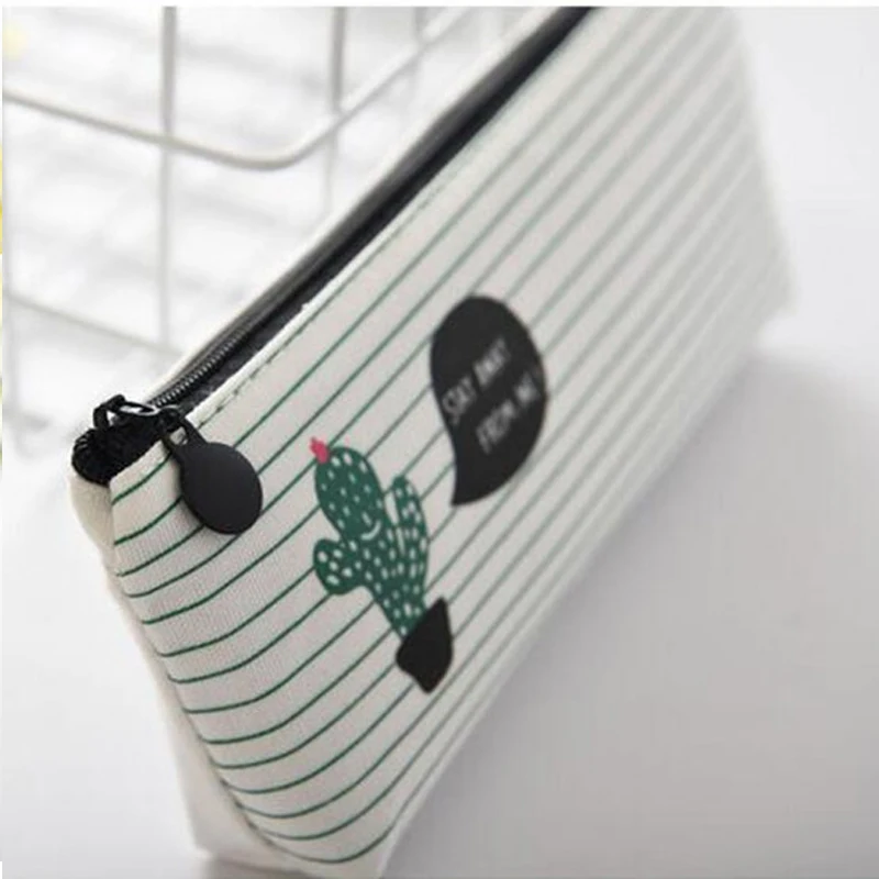 Сумка карандаш вместительная из парусины с зеленым КАКТУСОМ|pencil bag|bag pencilschool supplies