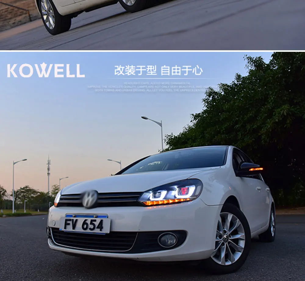 KOWELL автомобильный Стайлинг для VW Golf 6 фары 2010-2013 Golf6 mk6 светодиодный фонарь Angel Eye светодиодный DRL Bi Xenon объектив парковочная противотуманная фара