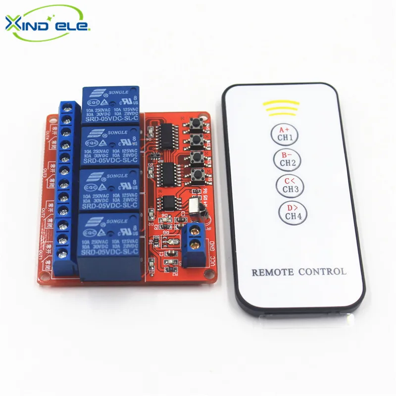 

XIND ELE 4 way 5V DC IR Remote Learn Switch Module + 5-key Remoto For Home Automation Light Garage Door #IR05-4LM+PM5#