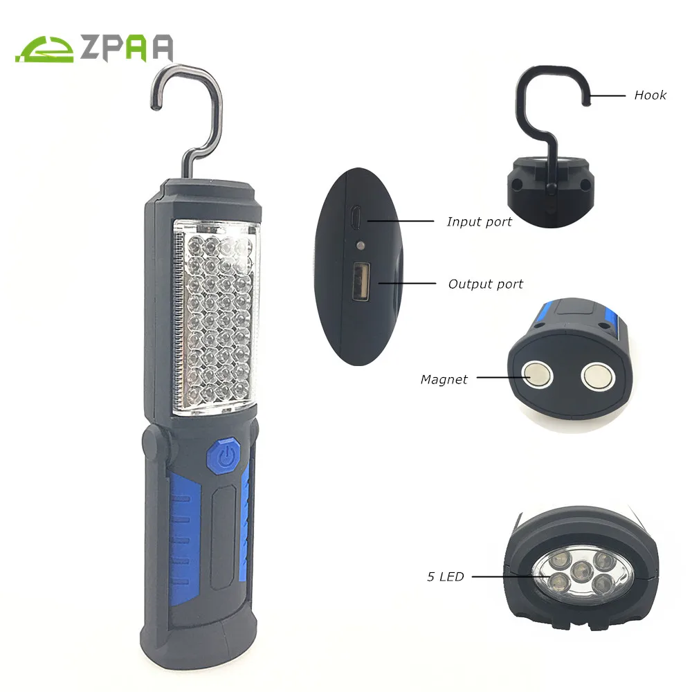 

Rechargeable USB LED Flashlight Work Light Lamp 41LEDs Magnetic Torch Support Stand Swivel Hook for Camping Workshop Car Repair