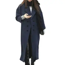 2019 осенне-зимнее Новое Женское зимнее шерстяное пальто с лацканами на пуговицах, куртка свободного покроя, элегантное женское пальто