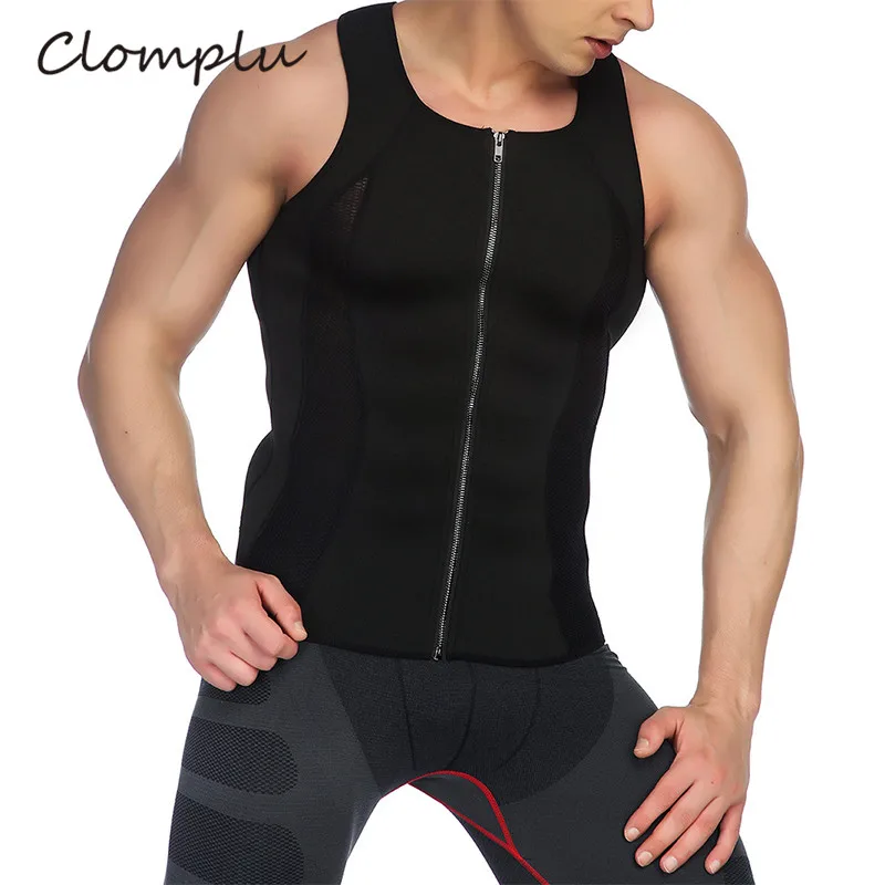 Черный Clomplu для мужчин Shaper жилет для похудения средства ухода за кожей Shaper Черный на молнии сжигание жира на животе 4XL Лето пот корсет мужской вес потери Топы Корре - Цвет: Черный