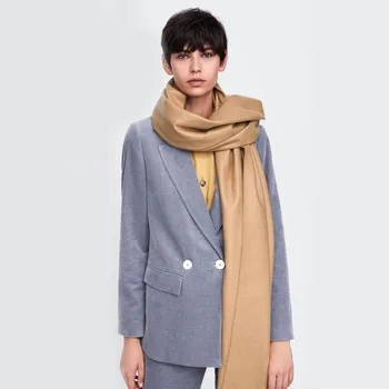 

[BQACCES] 2018 Winter Thick Warm Cashmere Like Scarves With Tassel Women Men Solid Color Plain Acrylic Wool Scarf Shawl Wraps