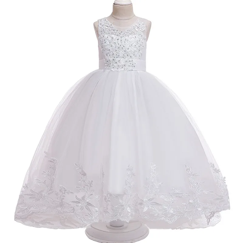 Новое летнее платье для девочек; стильная Высококачественная детская одежда; платье принцессы; праздничное платье без рукавов с бисером - Цвет: white