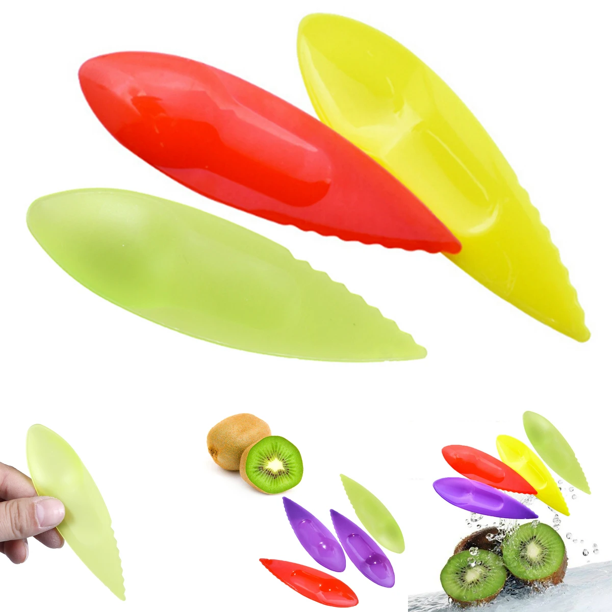 5pcs/set Kiwi Spoon Plastic Candy Color Kiwi Dig Scoop Vegetable Fruit Knife Slicer Peeler Cutter Kitchen Tools