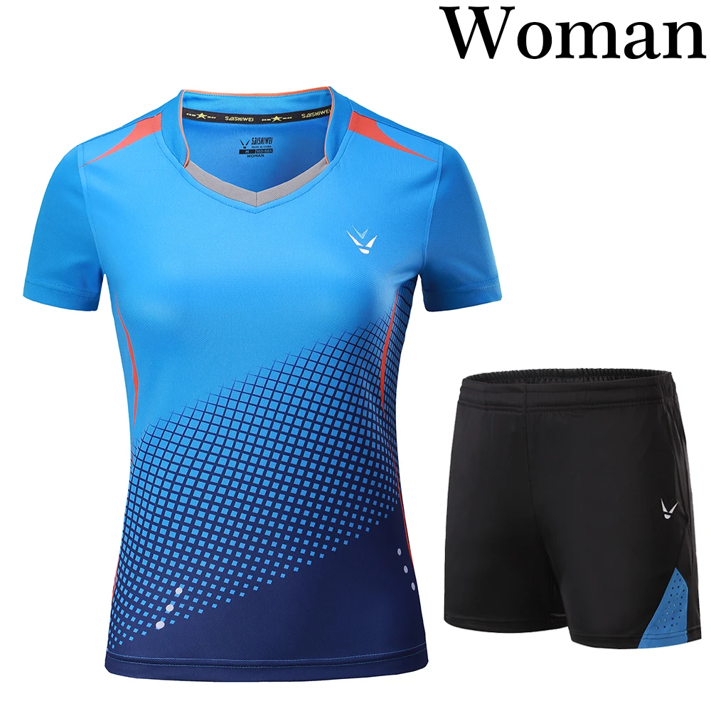 Новинка Qucik, спортивная одежда для бадминтона для женщин/мужчин, одежда для настольного тенниса, Теннисный костюм, комплекты одежды для бадминтона 3860 - Цвет: Woman 1 set