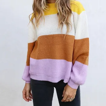 

women pullovers knitwear sweater women Sexy Vest O-Neck Stripe Knot Sweater Camisole Knitwear Patchwork Top Y718
