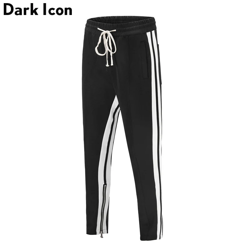 DARK ICON Side Stripe Elastic Waist Slim Fit Men's Pants Full Length 2019 High Street Track Pants Men Black Male Pants
