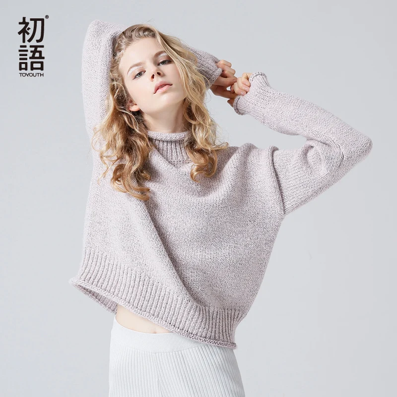 Toyouth Sweaters 2017 Autumn Women Looose Solid Color All Match Curling Turtleneck Knitted Pullover Sweater