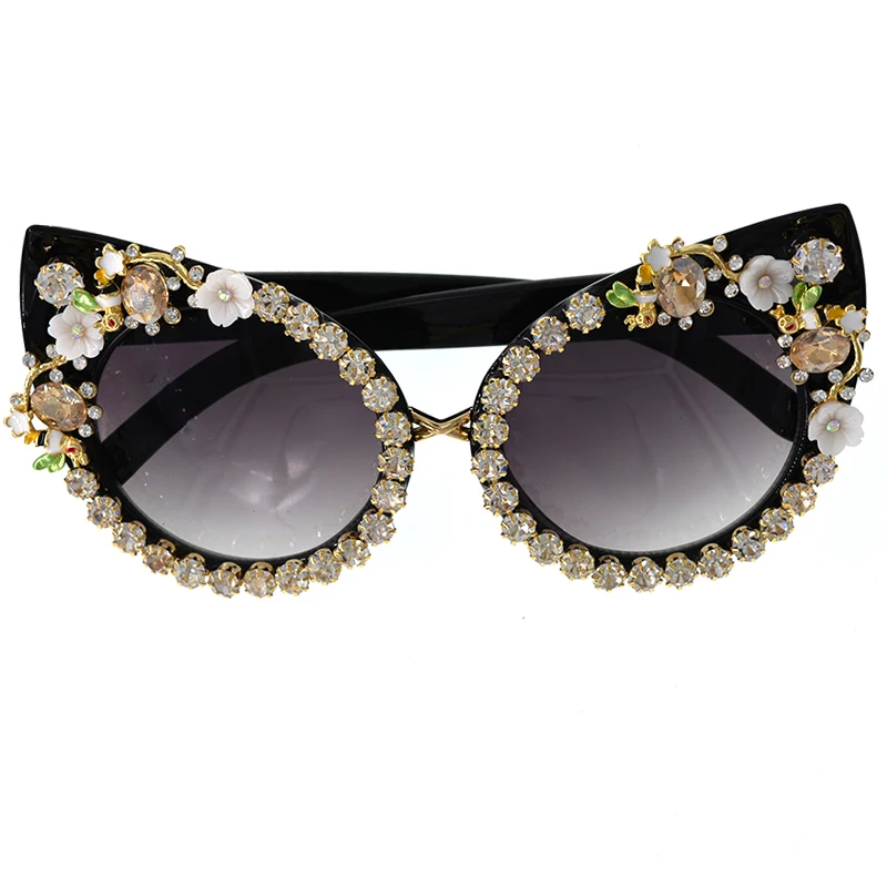 Модные солнцезащитные очки для женщин, новинка, Брендовые очки, металлические украшения, стразы, кошачий глаз, солнцезащитные очки, винтажные очки