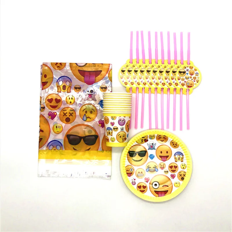 

Emoji Theme 31Pcs/Lot Kids Birthday Party Decoration Family Party 10Plates 10Cups 1Tablecloths 10Straws for 10 People Supply