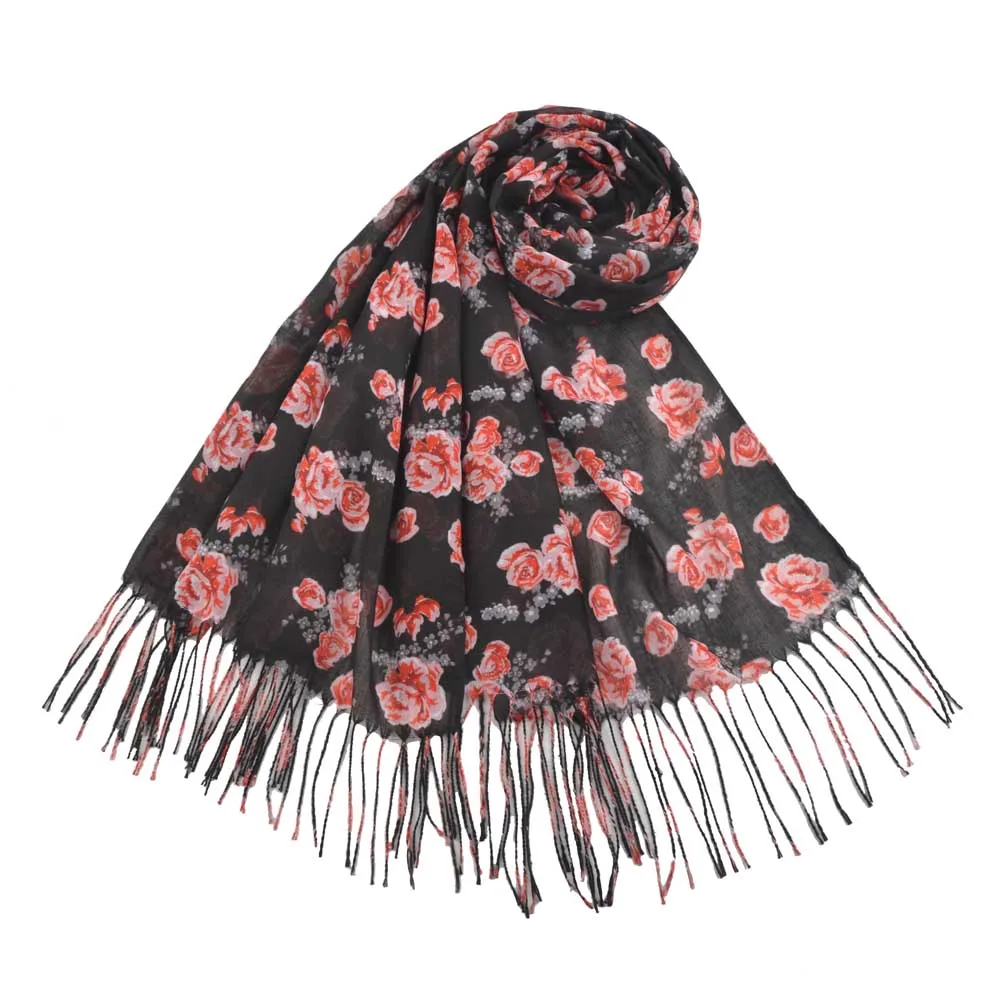 Invierno mujer, лето Роза кисточкой шарф, платки femme, хлопок цветок головной платок, шали и обертывания, платок, пончо и накидки