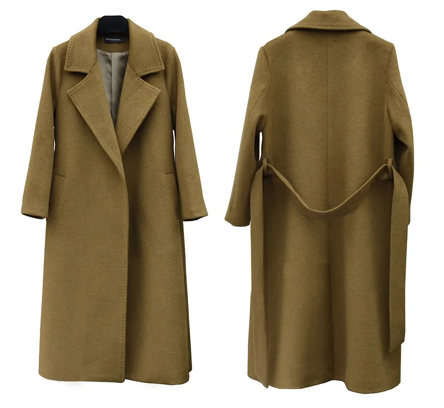

Royal Navy Wool Coat Autumn Winter 2018 Brand Style High Quality Elegant Long Women Wool Coats With Belt