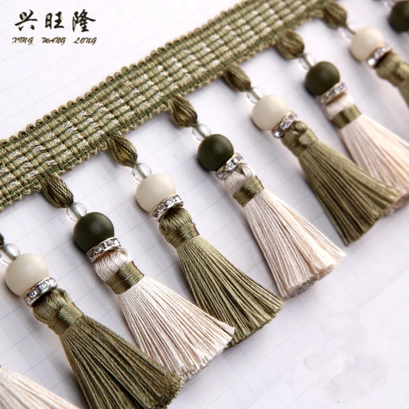 

XWL 14M Jade Beads Curtain Tassel Fringe Lace Trims Curtain Accessories Sofa Stage Ribbon Belt DIY Sewing Braided Lace Textile