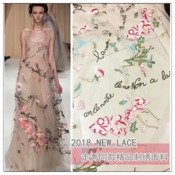 

LASUI 2018 NEW Pretty French Mesh flower pattern Embroidery Lace Fabric Model catwalk lace fashion clothing fabricX0334