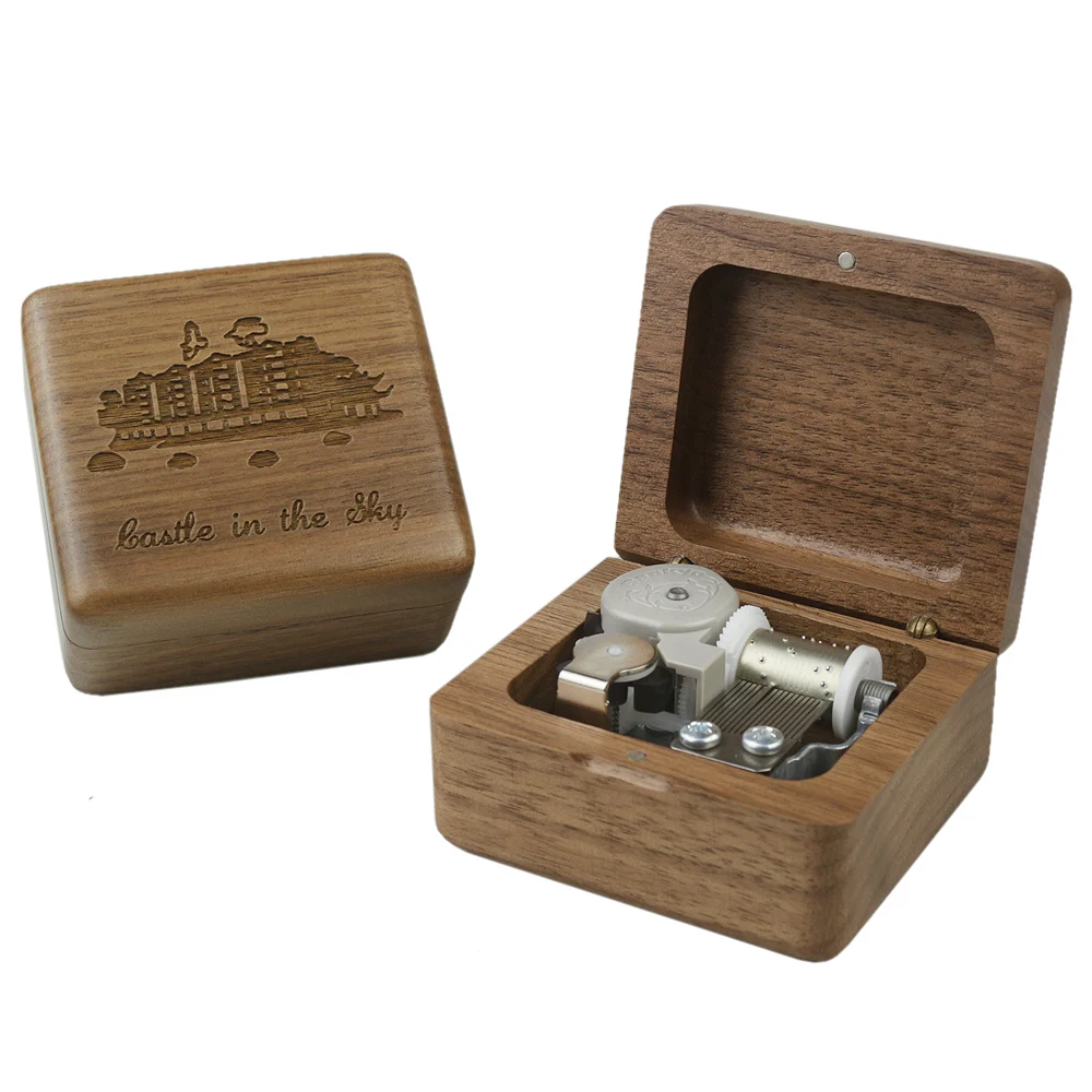 Sinzyo Handmade Wooden Castle in the Sky Music Box Wood Carved Mechanism Musical Box Gift For Christmas Valentine's day 4