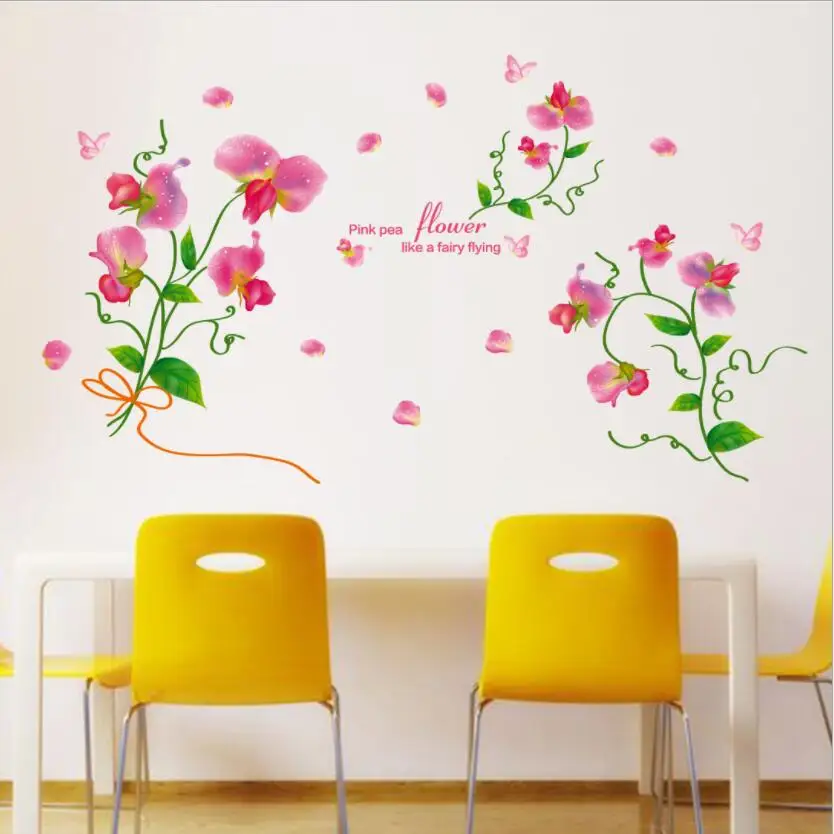 New Arrival Pink Blossoming Flower Wall Sticker Furniture Decoration