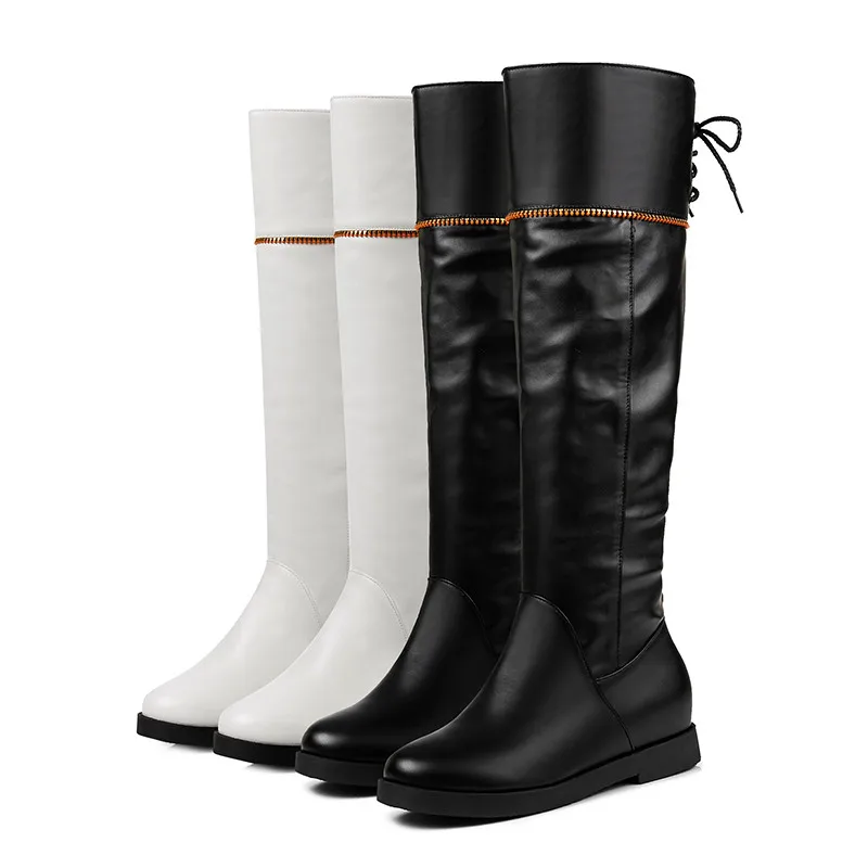MEMUNIA/ г. Новое поступление, высокие сапоги женские сапоги на каблуке 4,5 см, с круглым носком, белого и черного цвета, сапоги до колена из pu искусственной кожи с бусинами