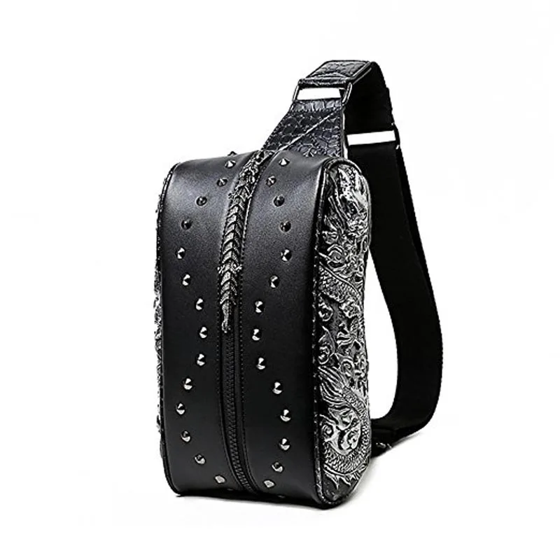 Cool Personalized 3D Dragon Studded Leather Chest Shoulder BagWaist