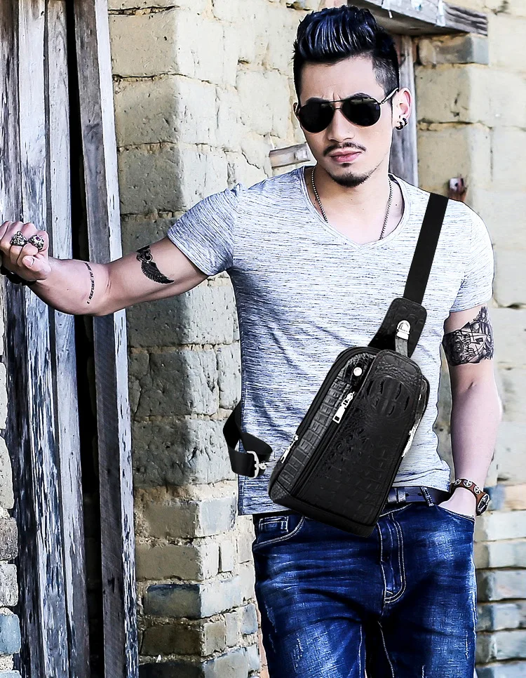 Famous Brand Bag Men Chest Pack Single Shoulder Strap Back Bag PU Leather Travel Men Crossbody