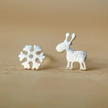 Модные женские 925 пробы серебряные серьги-гвоздики Снежинка Рождественский олень несимметричные серьги ювелирные изделия серьги