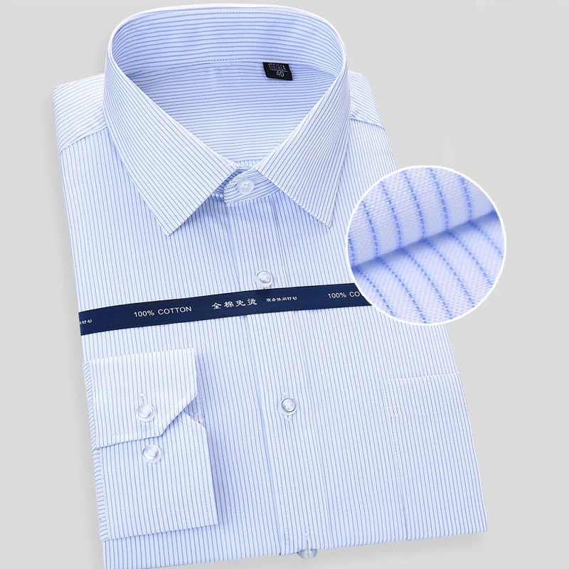 

2019 New Design High-end 100% Pure Cotton Square Collar Formal Business Men Dress Shirts Non-iron Blue White Classcial Men Shirt