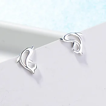 

925 Solid Real Sterling Silver Dolphin Stud Earring For Women Wedding Gift Ear Pierced Earrings Creative Fashion Jewelry eh1031