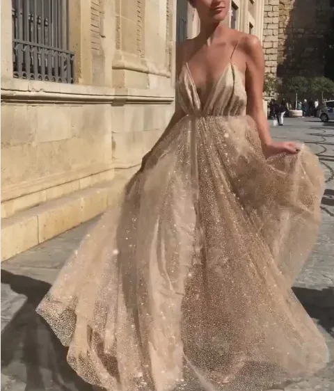Абрикосовое сексуальное Элегантное Длинное платье, вечернее платье, vestidos Verano, блестящее тонкое платье на тонких бретельках, церемониальное женское осеннее платье