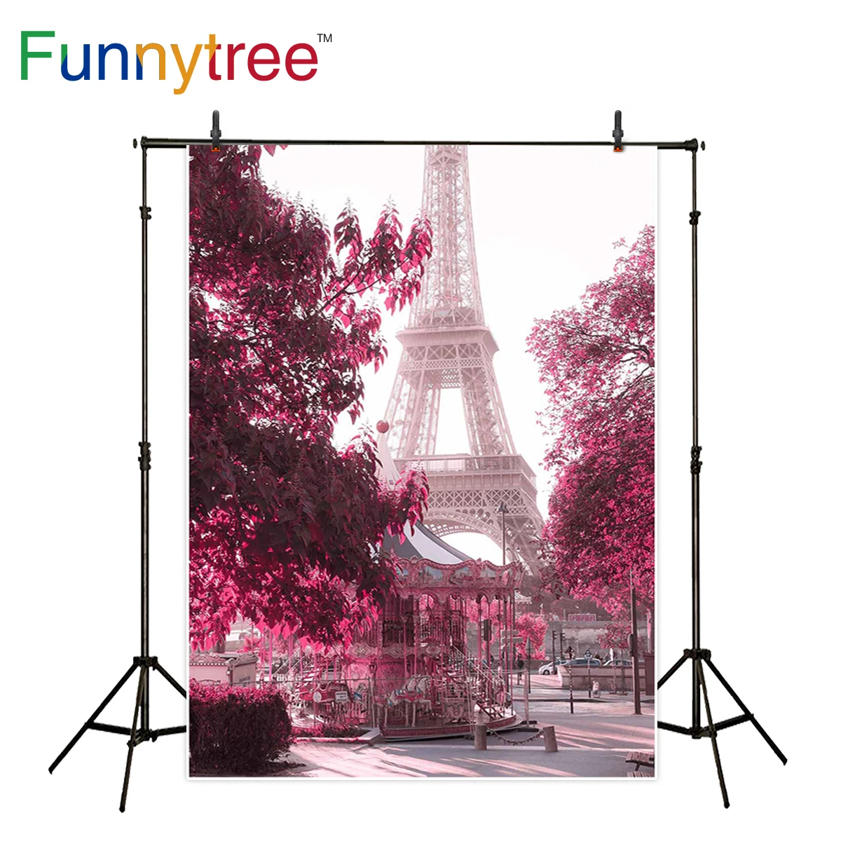 Фон для фотосъемки Funnytree Эйфелева башня парк Парижа розовая любовь развлечений