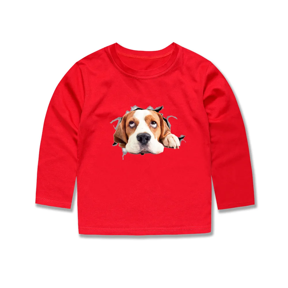 3D Printing Full T Shirts Boys Red T Shirts Kids 3D Cut Dog T shirts