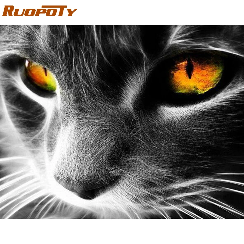 

RUOPOTY Frame Cat Diy Painting By Numbers Animals Acrylic Coloring By Numbers Paint On Canvas Hand Painted Oil Painting For Gift