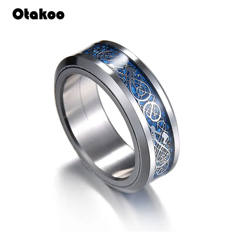 

Otakoo New Plated-Black Silver Man's Spin Dragon Ring For Stainless Steel Cool Man Woman Fashion Wedding Jewelry
