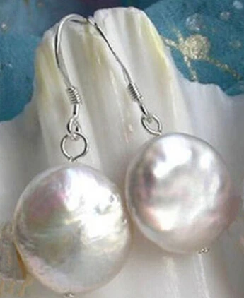 

Pretty New White Coin Freshwater Pearl Silver Hook Dangle Earrings