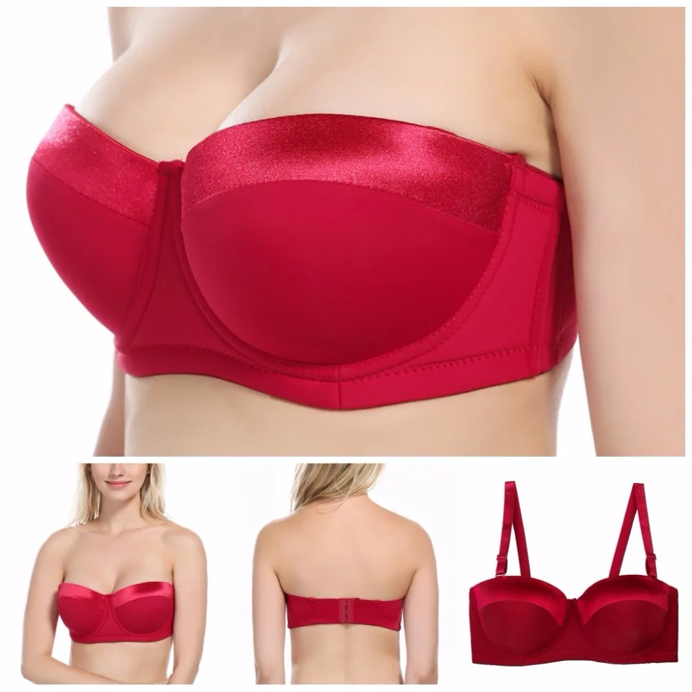 Women Strapless Bra Plus size 32-46 B/C/D/DD/E/F/G Half Cup Multiway Balcontette Bra with Straps N059