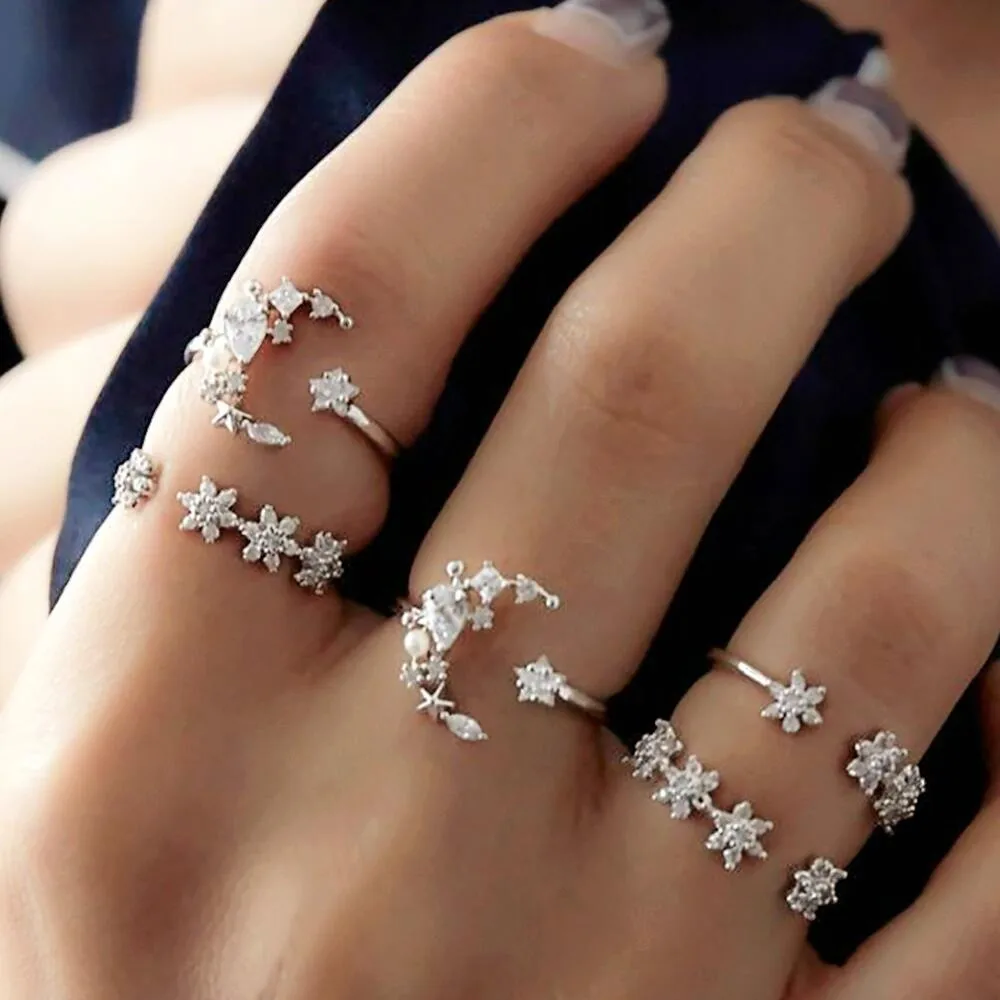 

Zerotime #501 2019 NEW hot Rings 5 Rings Set Bohemian Vintage Women Alloy Star Moon Shape Finger Rings Punk Luxury Free Shipping