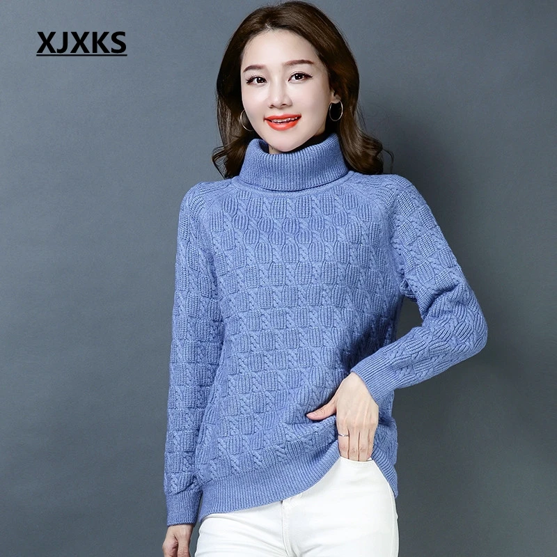 

XJXKS womens clothing high quality pullover and sweaters sueter mujer invierno 2018 turtleneck woman jumper free shipping