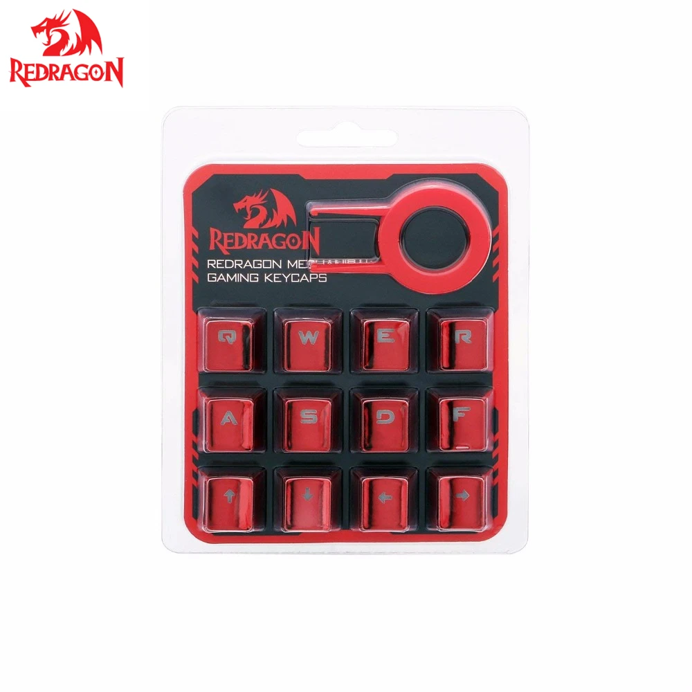 Redragon 12 Keys PBT Double Shot Injection Backlit Metallic Electroplated Red Color Keycaps for Mechanical Switch