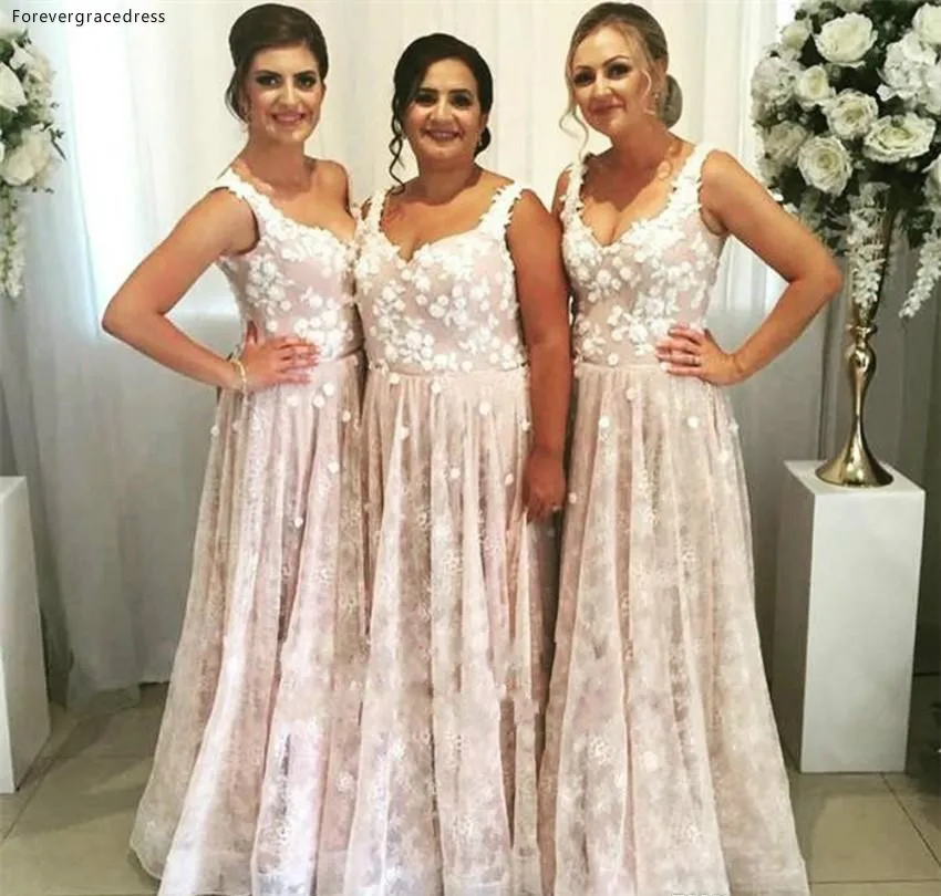 Glamorous Lace Long Bridesmaid Dresses 2019 A Line Spaghetti Straps Floor Length Sleeveless Evening Prom Dress Custom Made  121 (2)