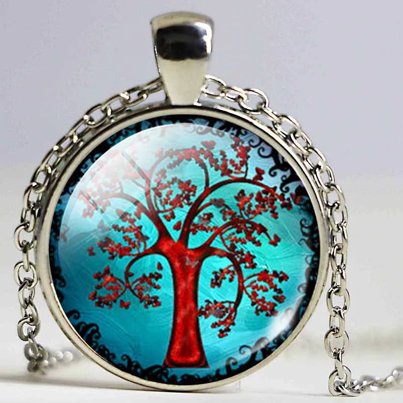 

Tree of Life necklace Pendant Glass Dome Jewelry Forest Woods Keyrings Happy New Gift for Women