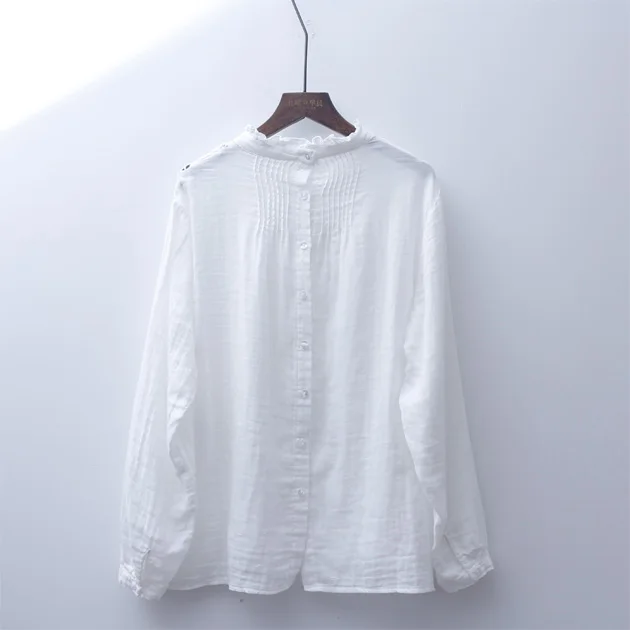  Palace hollow out patchwork ruffled collar long sleeve Cotton yarn white shirt blouse mori girl