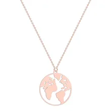 Титановая нержавеющая сталь Золото Розовое золото серебряного цвета, полые карта мира Длинная цепочка с подвеской ожерелье для женщин мужчин ювелирные изделия