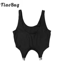 Черный сексуальный мужской облегающий жилет с низкой спинкой TiaoBug, боди, укороченная майка, подвязки, металлические зажимы,, мужской Манкини, Camisa, подтяжки