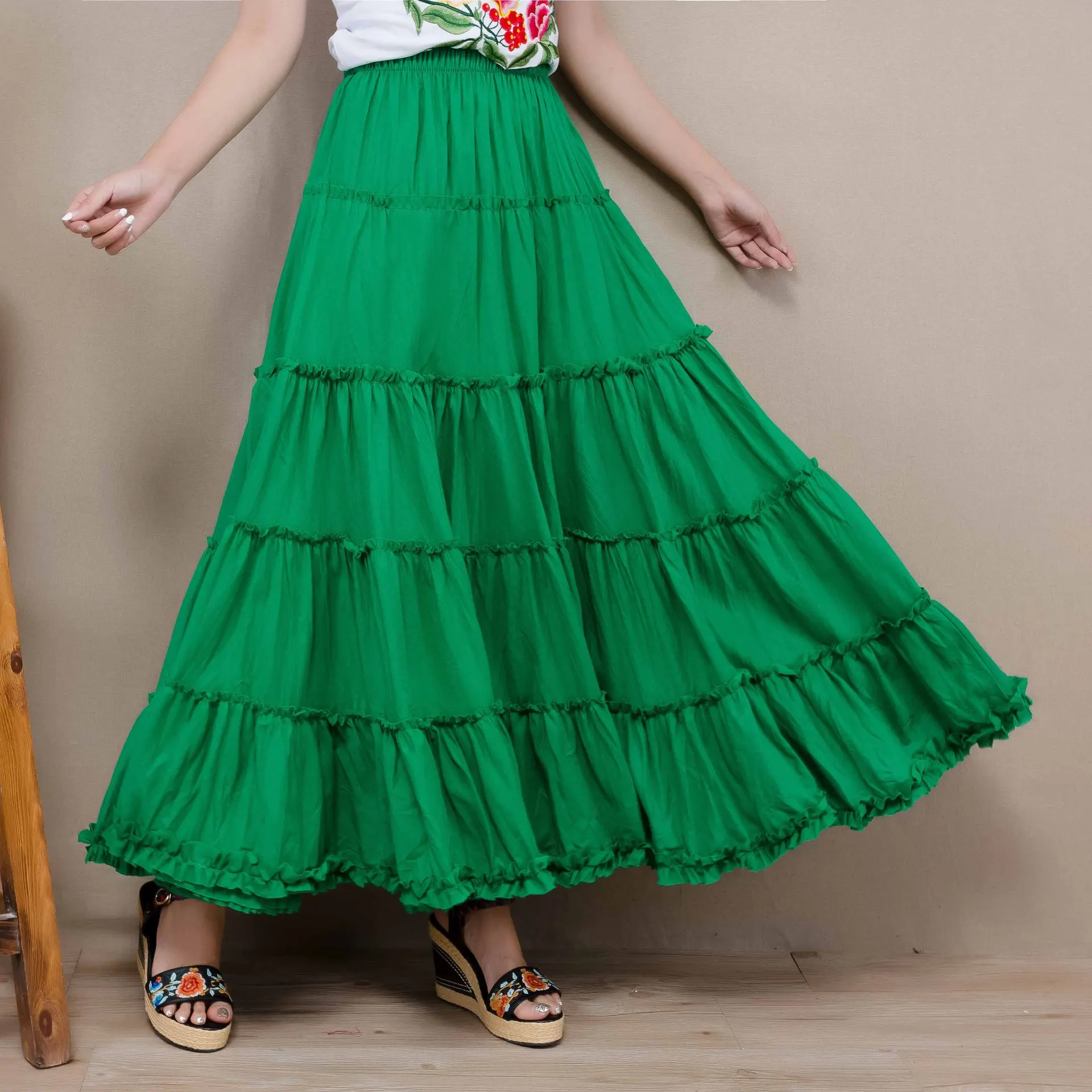 

Summer Woman Solid Cotton Linen Long Maxi Skirt 2019 Nation Style Patchwork Elastic High Waist Skirt Bohemian Beach Boho Skirt