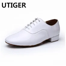 Мужские современные танцевальные туфли для мальчиков; мужские черные и белые латинский бальный танец; обувь на низком каблуке 2,5 см; замшевая подошва; обувь для танцев