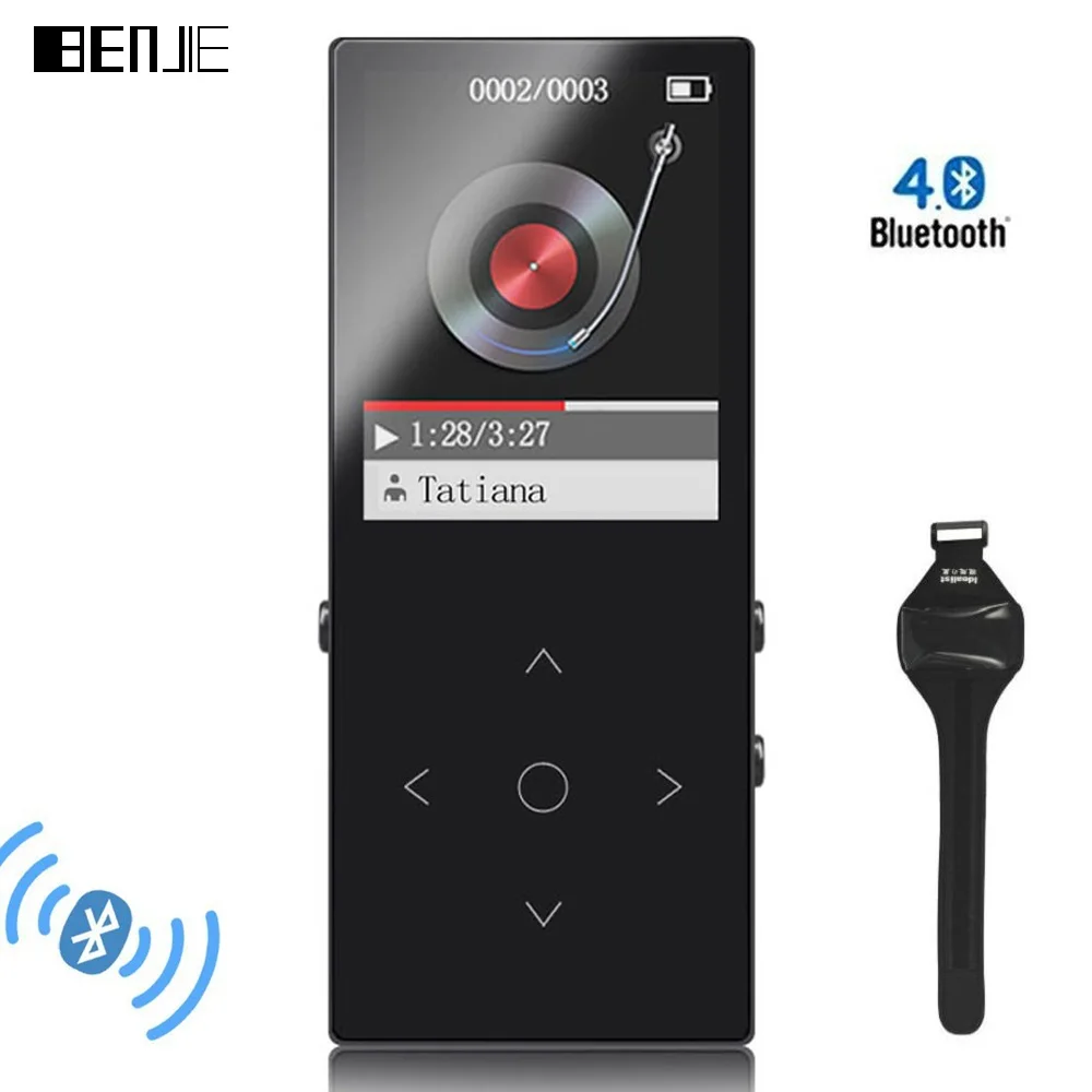 BENJIE 8 мм Тонкий Bluetooth MP3-плееры с ремешком на руку 8G сенсорные клавиши без потерь HiFi музыкальный плеер с FM Электронная книга Видео наушники